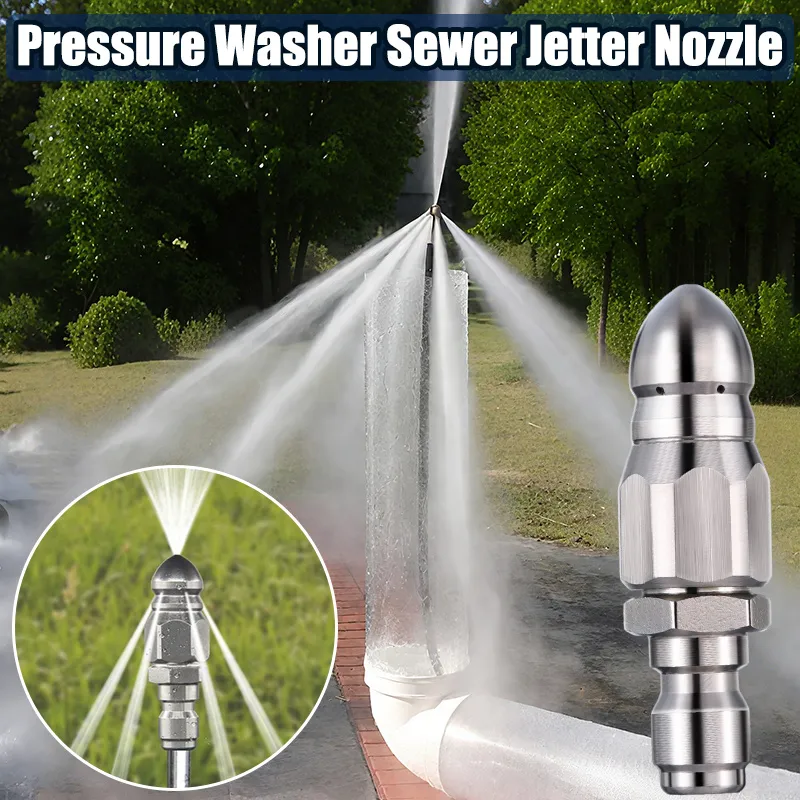 Stainless steel sewer jetter nozzle with forward and rear water jets