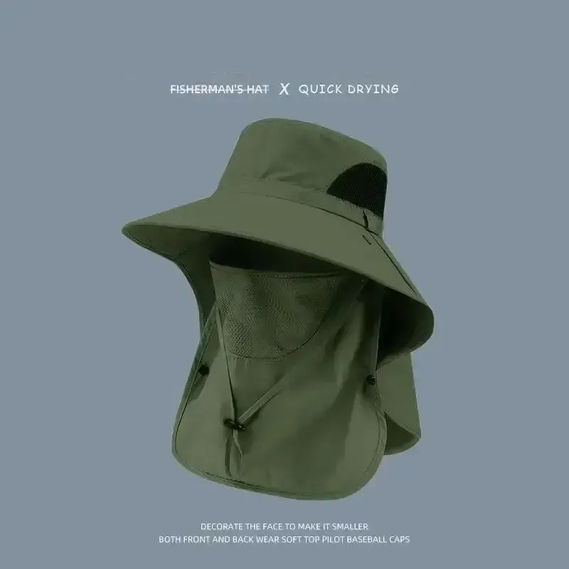 Buy 1 Get 1 Free - Spring/Summer Fisherman's Hat Detachable Outdoor Fishing Face Covering Neck Protection - Military Green / Military Green