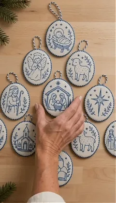 Embroidered oval ornament DIY kit preview