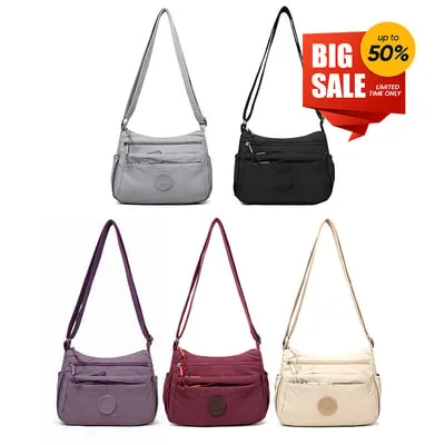 Solid Color Fashionable Multi-pocket Zipper Crossbody Bag - Black
