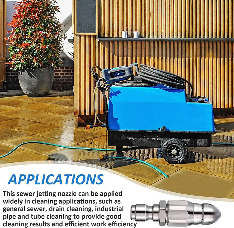 Pressure washing equipment and sewer nozzle application