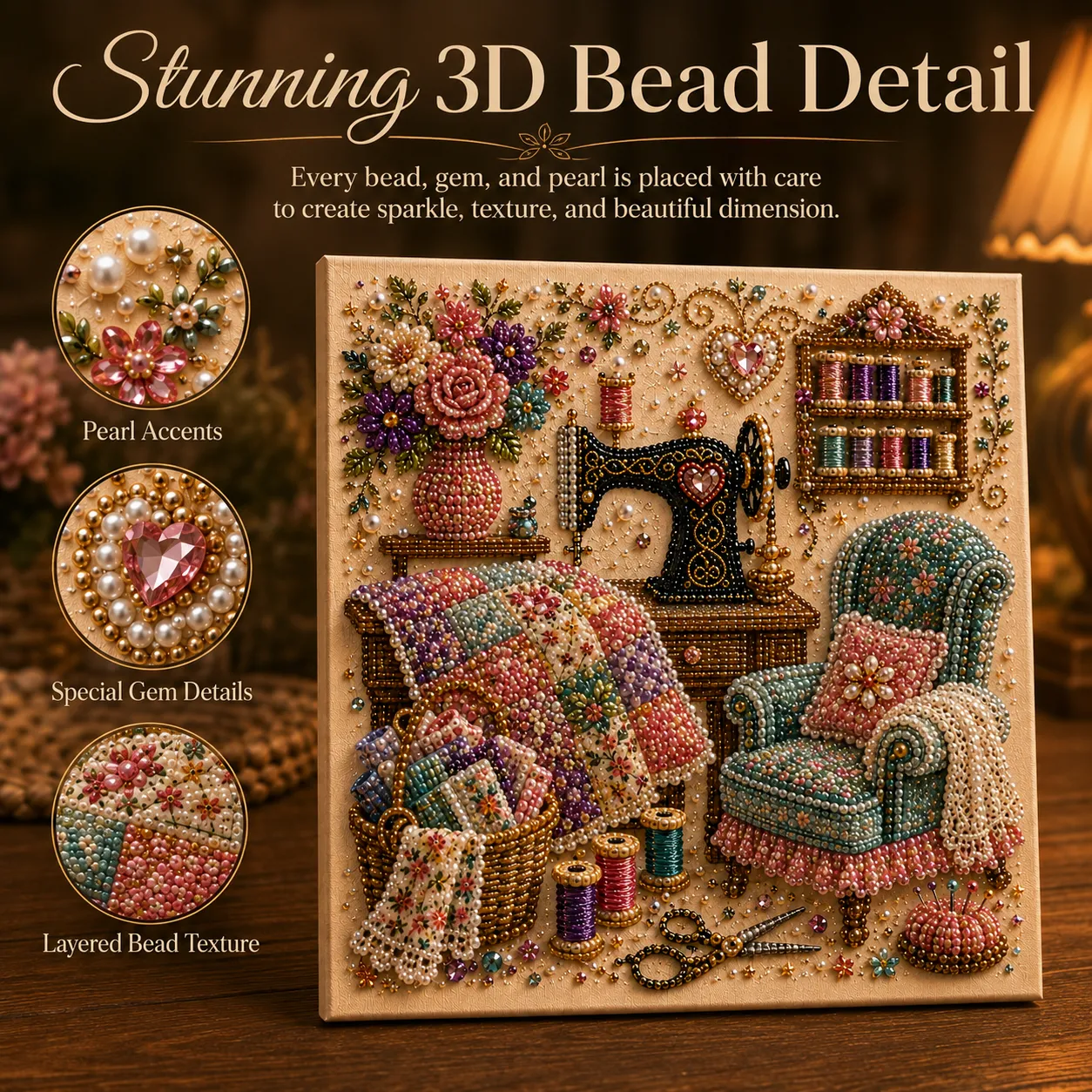 Close-up of pearl accents decorative gems and layered beads