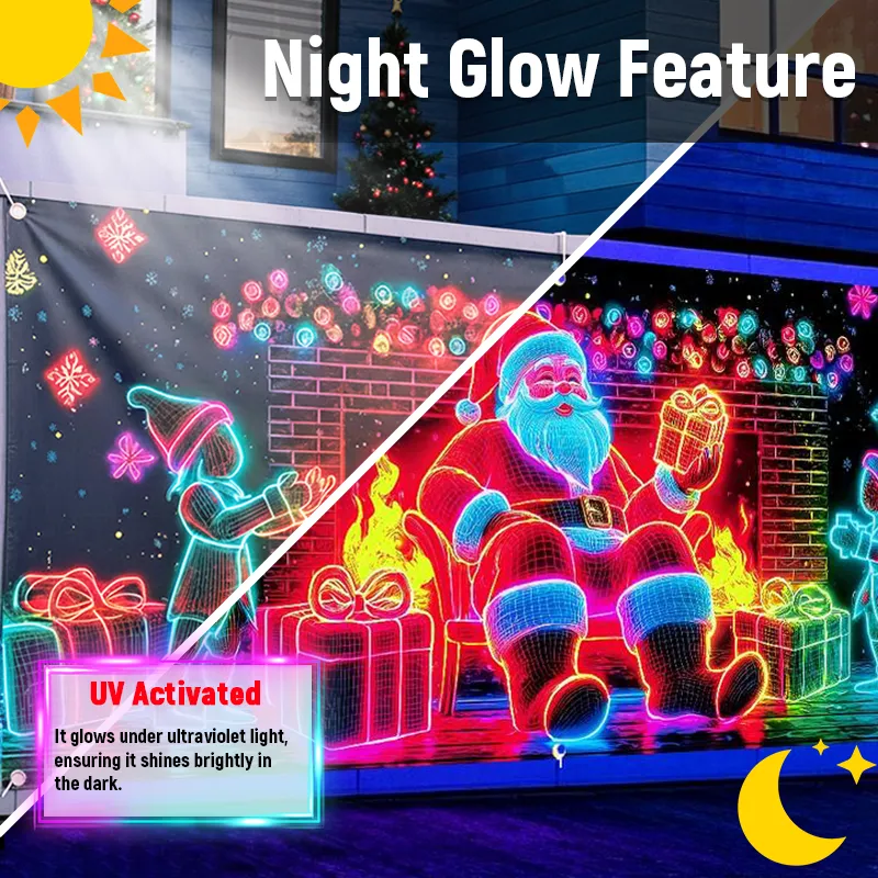 Glow-in-the-dark Christmas garage banner