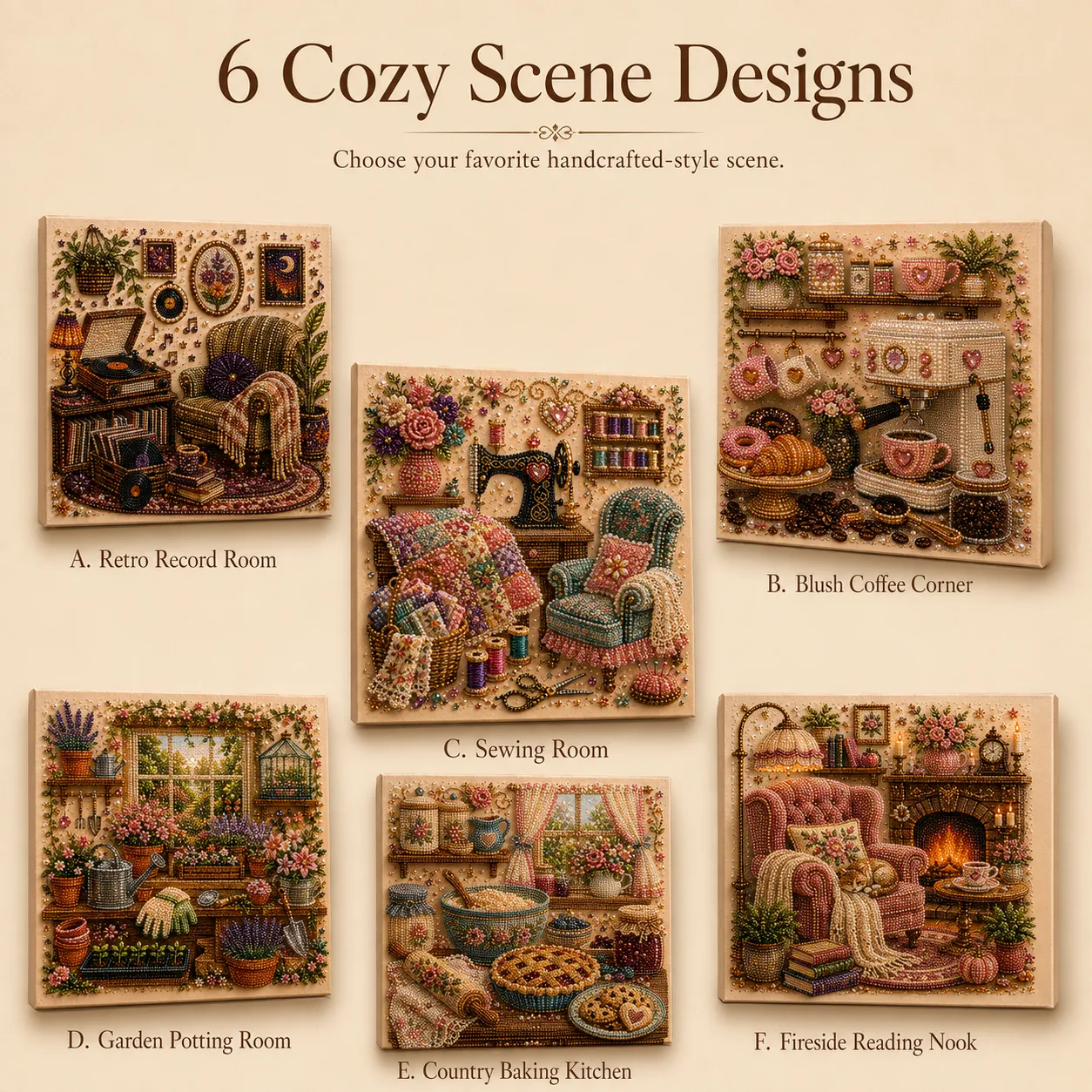 Six cozy hobby room diamond painting designs