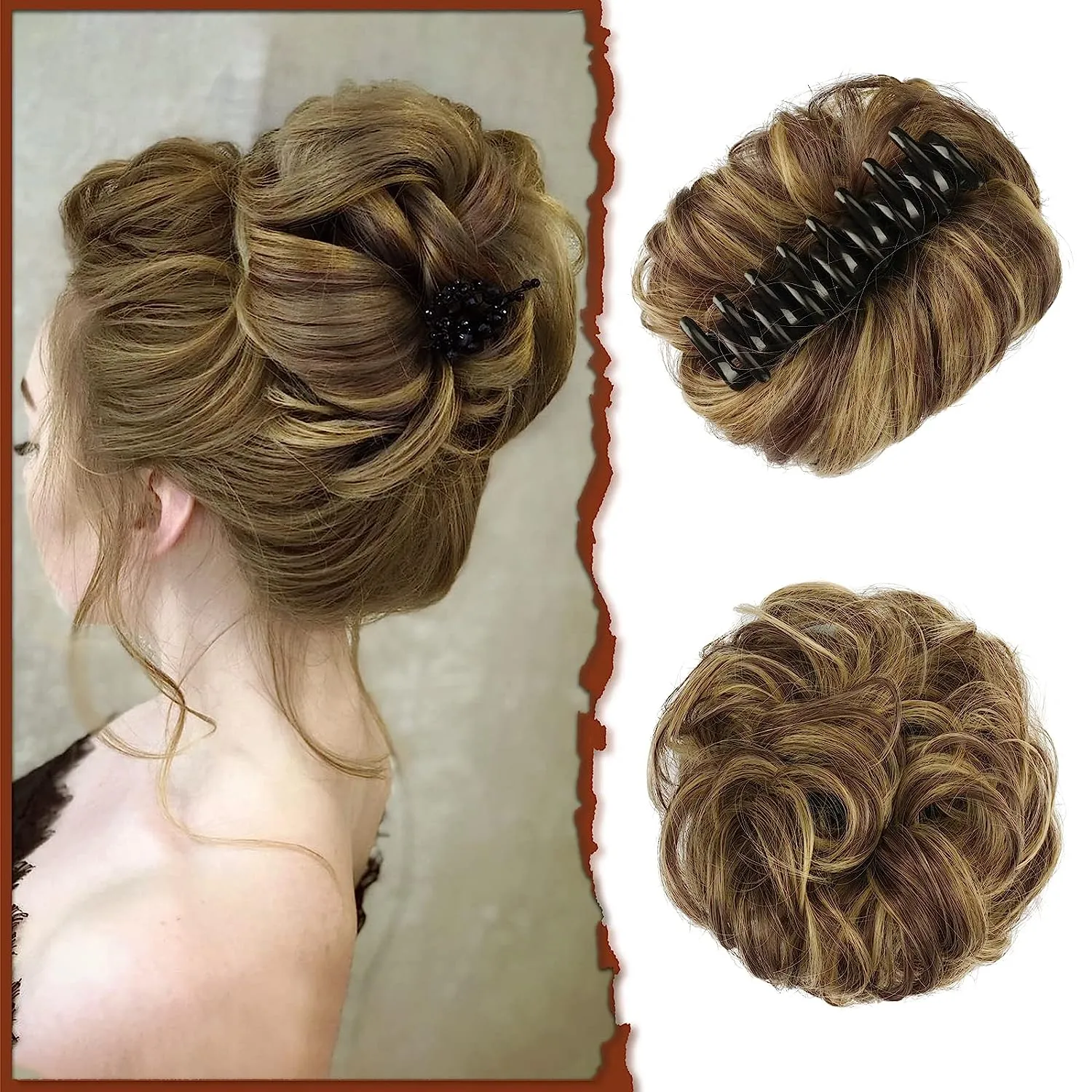 Claw Clip Messy Bun Hair Piece - Blonde & Medium Brown