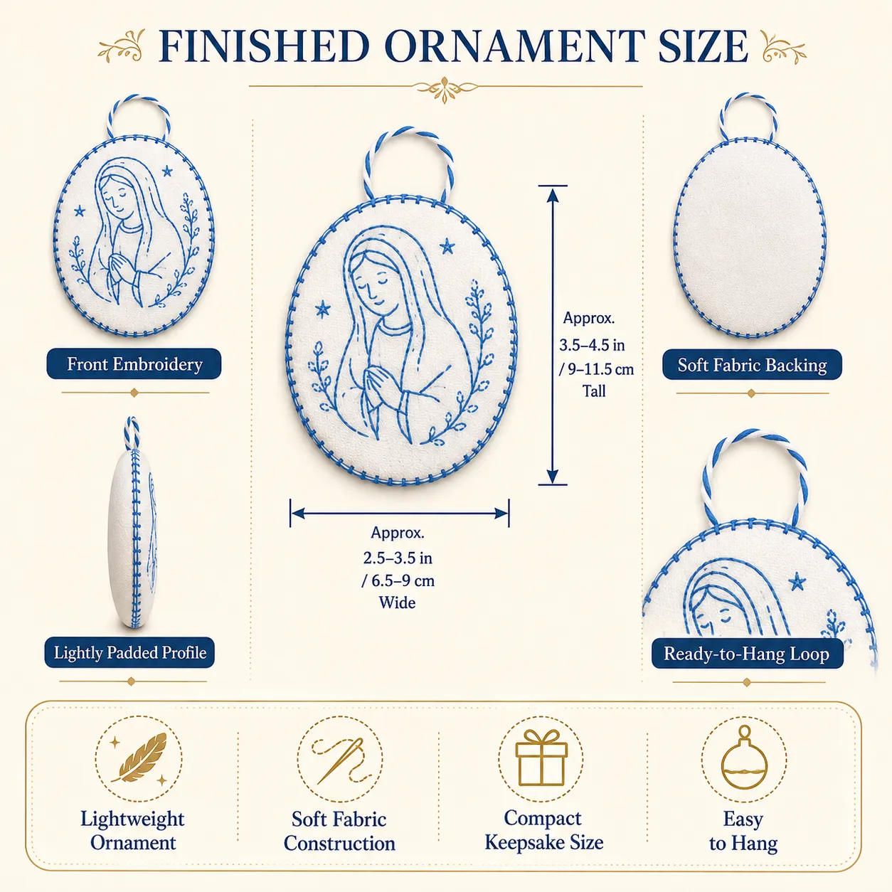 Materials included with the embroidered oval ornament DIY kit
